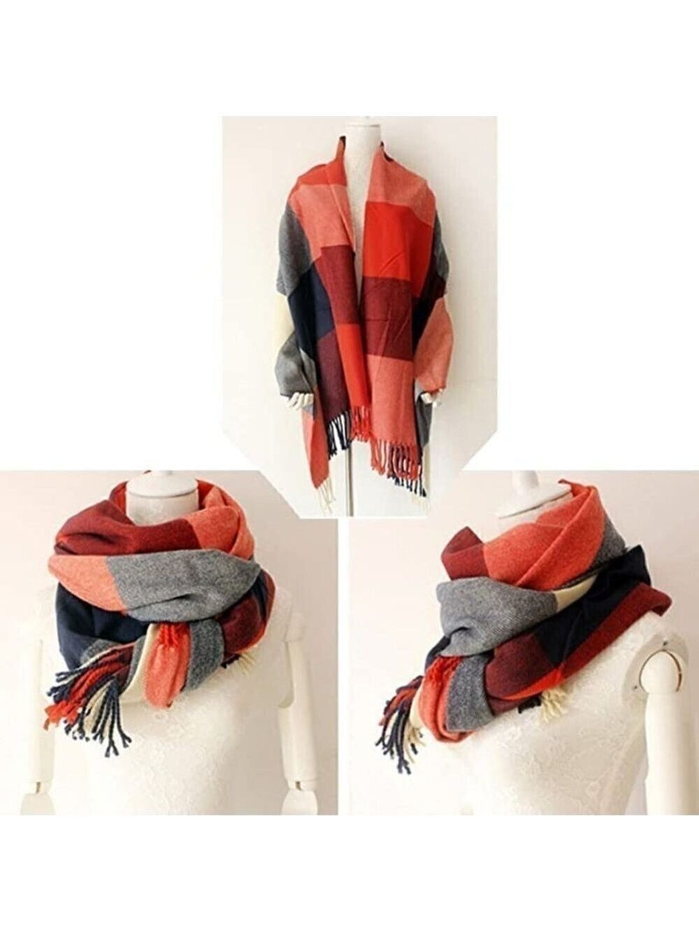 LONG Plaid Blanket Chunky Oversized Winter/Fall Warm Scarf Wrap Shawl NWT - Picture 4 of 7